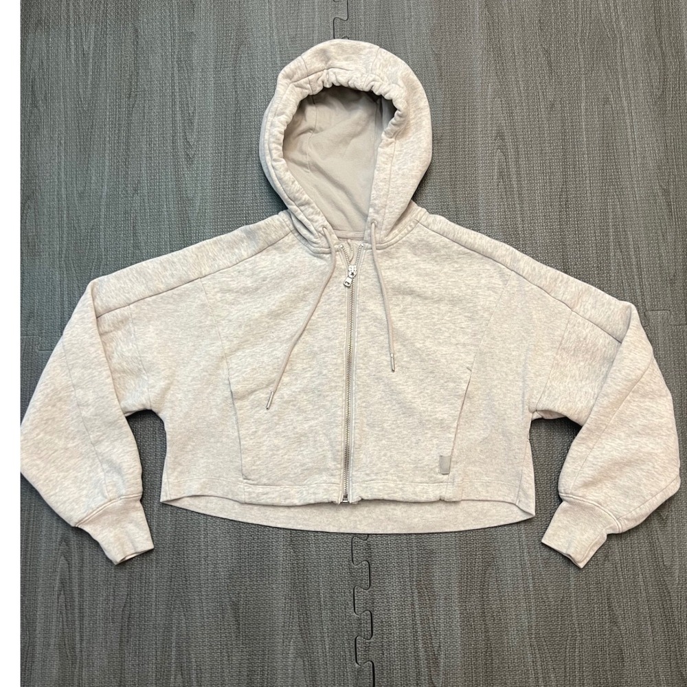 Gilly Hicks Go Recharge Women XXS Gray Cropped Full Zip Hoodie Fleece Sweatshirt